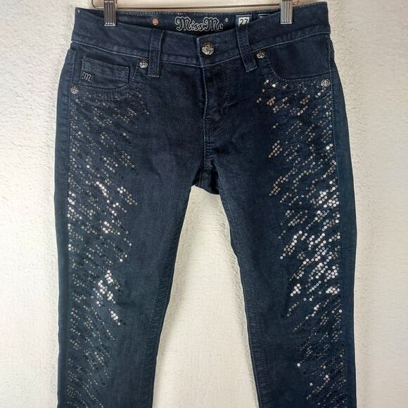 Miss Me JP7220G Women’s Jeans 27x30 Dark Wash Sequin Embellished Super Skinny - Picture 4 of 15
